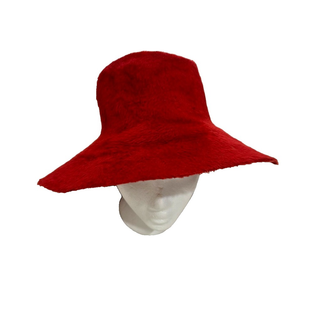 Borsalino Women's Red Fuzzy Felt Hat Wide Brim Floppy Fedora Statement Vintage